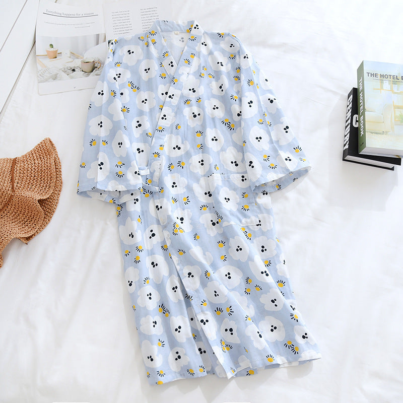 Women Bathrobe Nightdress Long Sleeve Nightgown Cotton Gauze - Dana Fashion