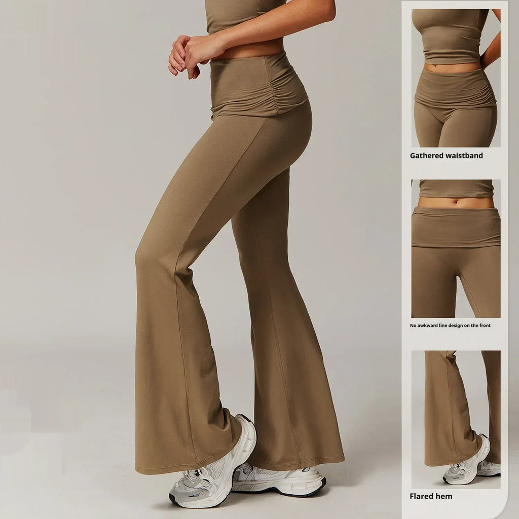 Wool Pleated Yoga Fold High Waist Running Sports Skinny Versatile Bell-bottom Pants Women - DanaFashionstore