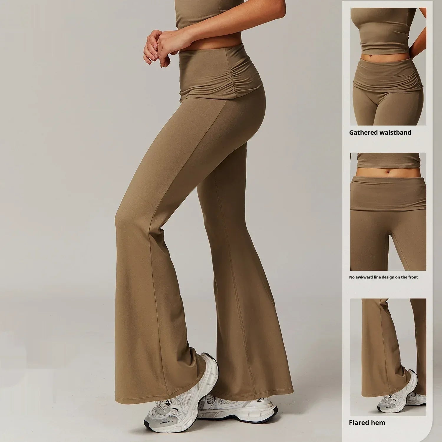 Wool Pleated Yoga Fold High Waist Running Sports Skinny Versatile Bell-bottom Pants Women - DanaFashionstore