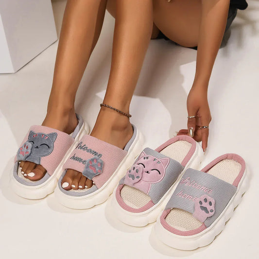 Cute Cartoon Kitten Home Slippers For Women - DanaFashionstore