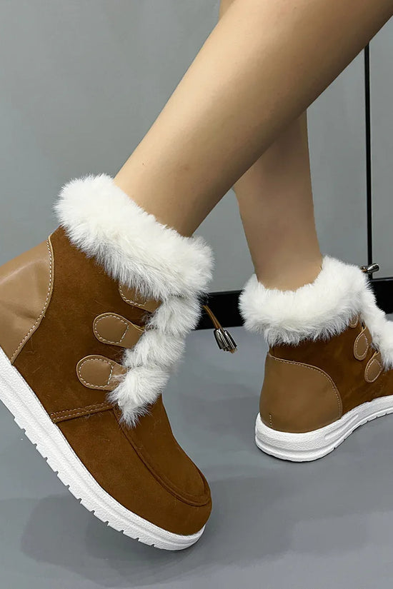 Fashion Suede Fleece Snow Boots Winter Warm Plush Round Toe Cotton Shoes Versatile Simple Short Boot For Women - DanaFashionstore