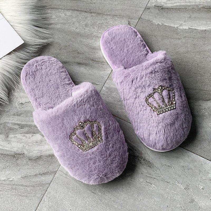 Women's winter home warm slippers non-slip soft bottom crown slippers - DanaFashionstore