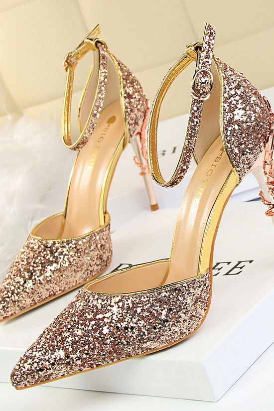 High metallic and sequined heels