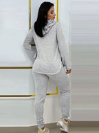 2pcs Set Women Solid Color Drawstring Hooded Long Sleeve Top And Pants Casual Suit - DanaFashionstore