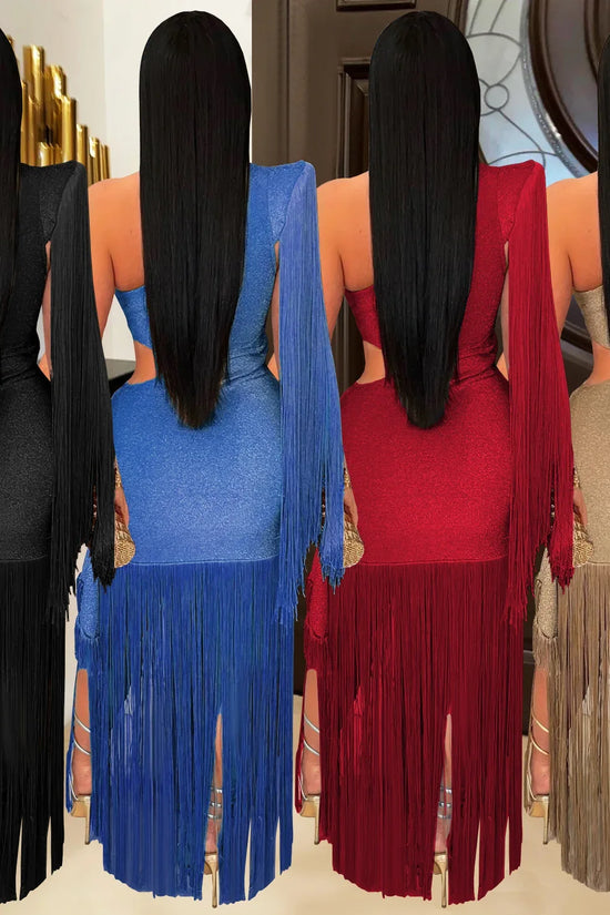 Fashionable Womens Sexy Casual One-Shoulder Tassel Dress - DanaFashionstore