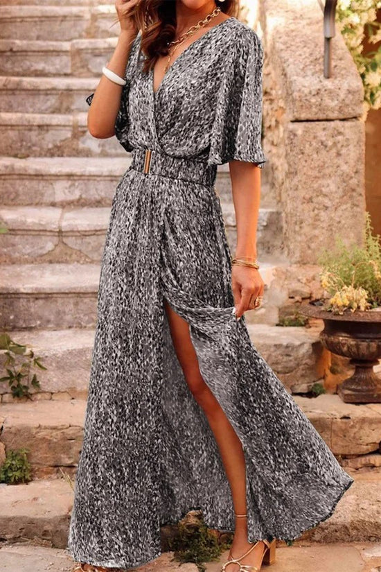 Women's Graceful And Fashionable Slimming Printed Cinched Mid-length Dress