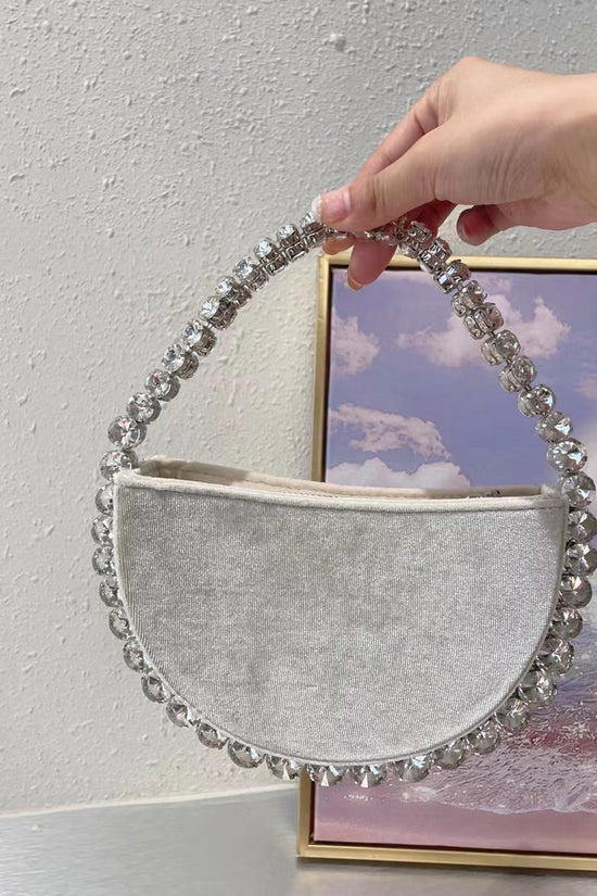 Vintage Banquet Rhinestone Semicircle Bag Diamond Velvet Clutch - Dana Fashion