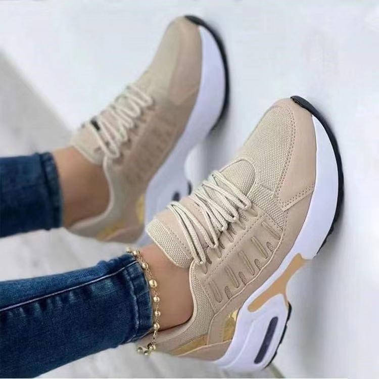 Women's Fly Wedge Wedge Round Toe Lace Up Mesh Large Size Casual Sneakers - DanaFashionstore