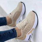 Women's Fly Wedge Wedge Round Toe Lace Up Mesh Large Size Casual Sneakers - DanaFashionstore
