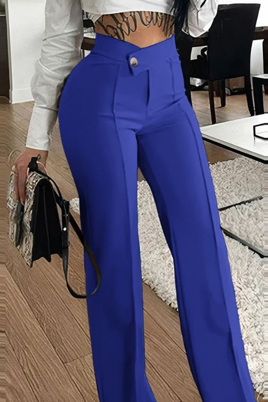 Slim Straight-leg Pants With Buckle Fashion Solid Color Trousers For Womens Clothing
