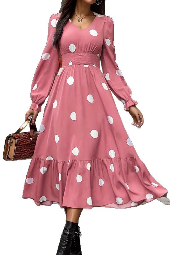 V-neck Long Sleeve Ruffled Hem Dress - Dana Fashion