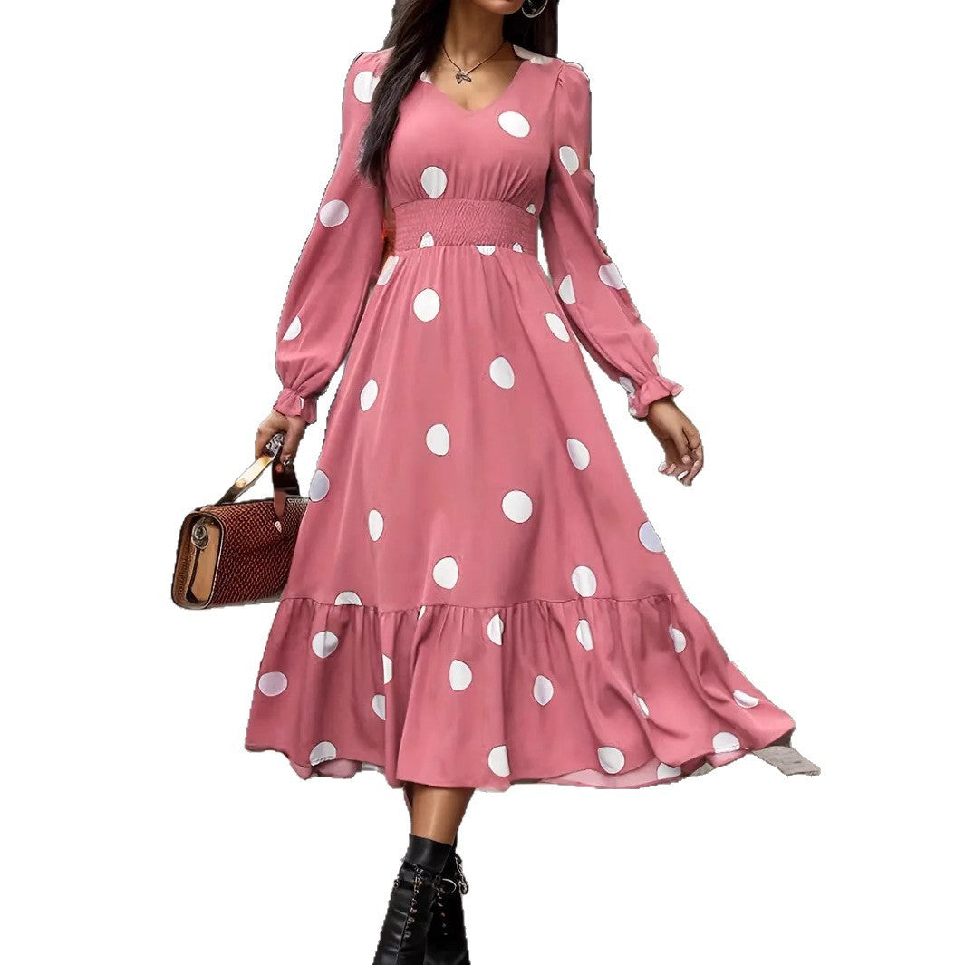 V-neck Long Sleeve Ruffled Hem Dress - Dana Fashion