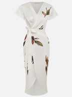 European And American V-neck Short-sleeved Lace-up Digital Printed Dress