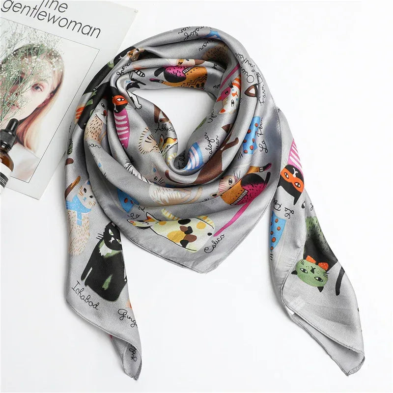 Cartoon Cat Silk Scarf Fashion Sun Protection - DanaFashionstore