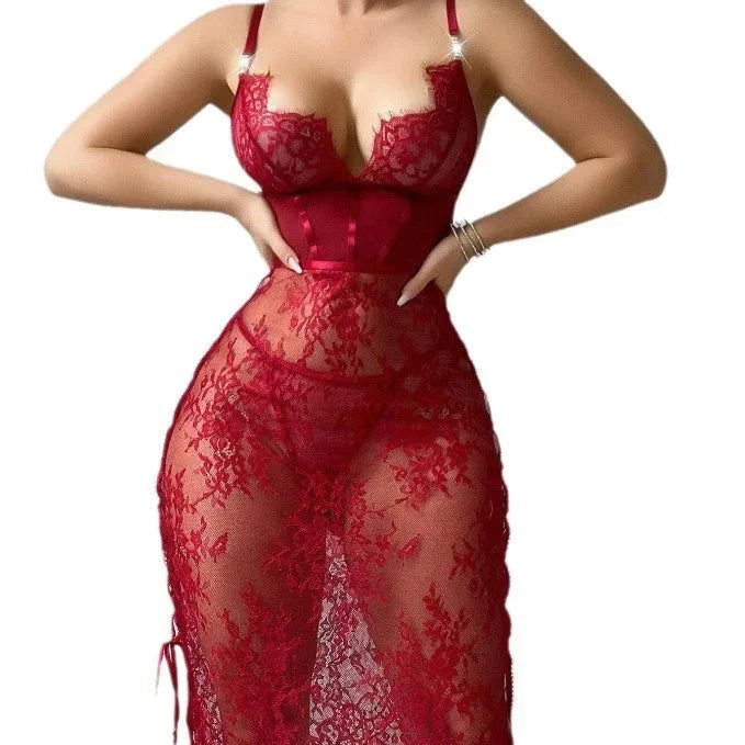 Lace Hollow Red Sexy Lingerie Dress 2026 - Topless Sheath Dress - DanaFashionstore