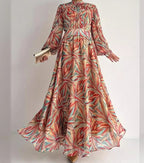 Women's Ethnic Style High-Neck Long Fashionable And Elegant Robe Dress