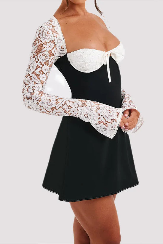 Y2K Lace Long Sleeve Dress Fashion Sexy Corset Backless Lace Up Short Dresses Womens Clothing - DanaFashionstore