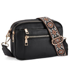 Triple-zipper Shoulder Bag With Floral Embroidered Straps Fashion Colorblock Multi-functional Crossbody Bags For Women - DanaFashionstore
