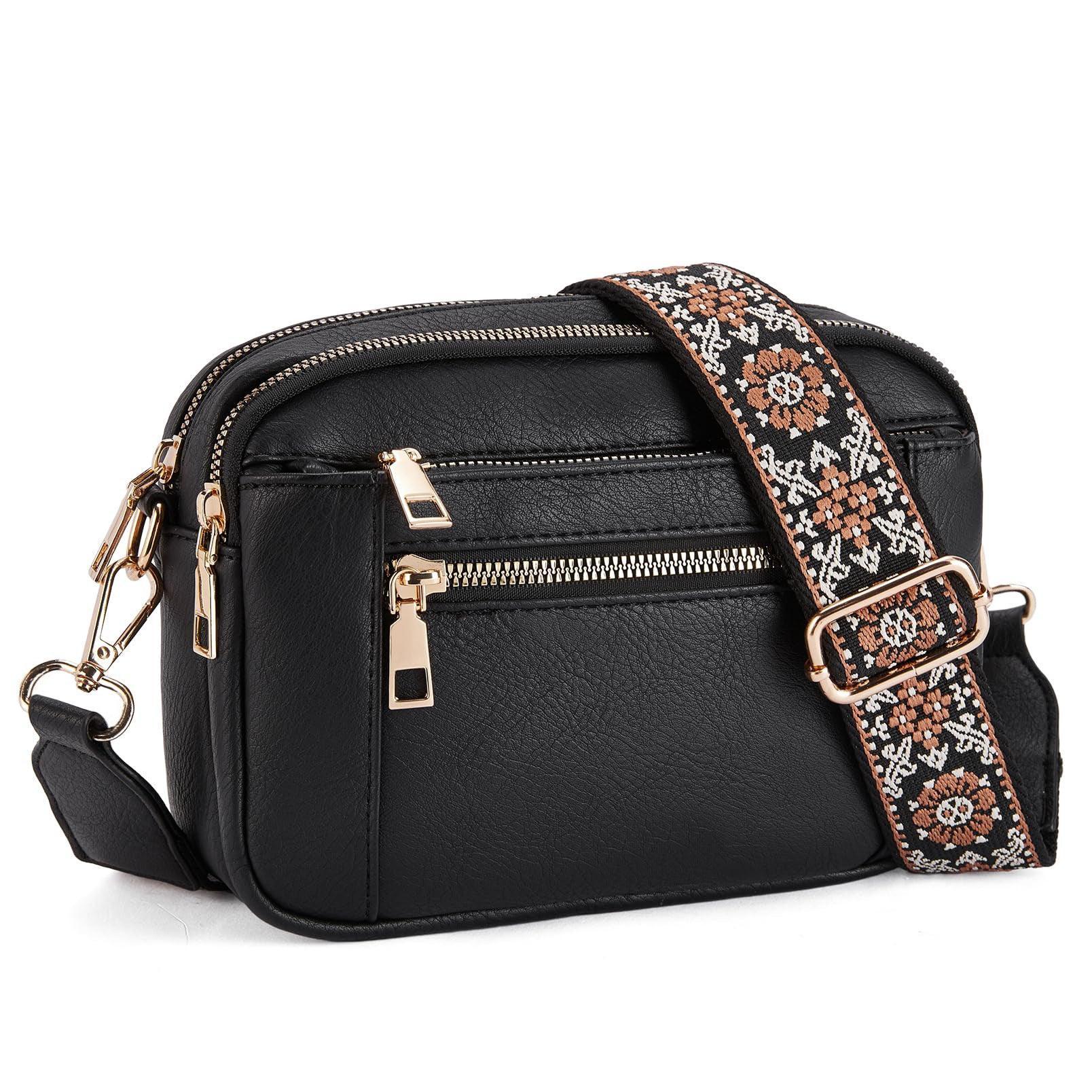 Triple-zipper Shoulder Bag With Floral Embroidered Straps Fashion Colorblock Multi-functional Crossbody Bags For Women - DanaFashionstore