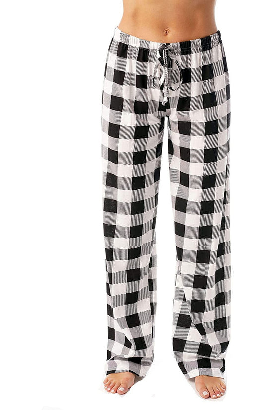 Drawstring Plaid Print Trousers Casual Loose Sports Home Pants Women