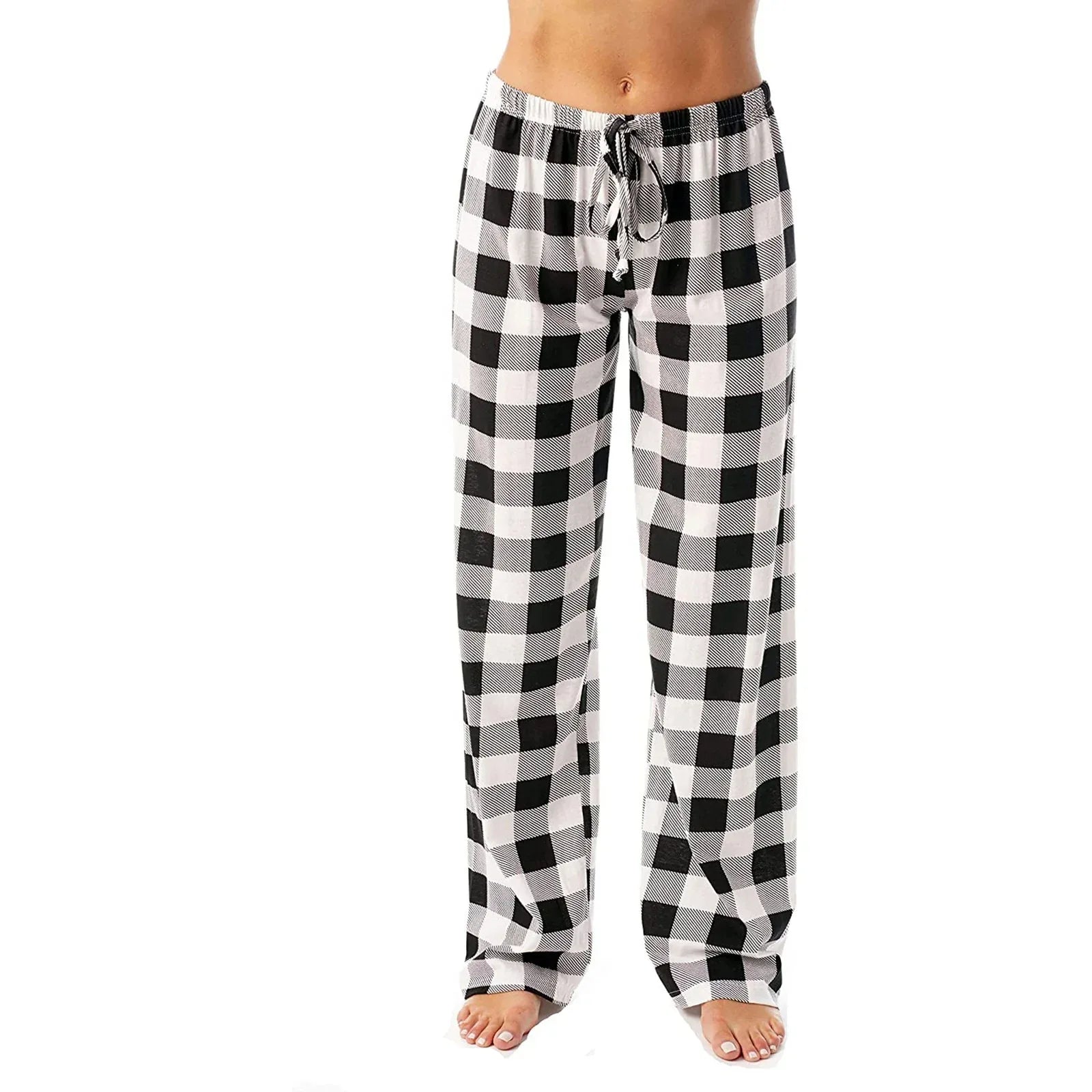 Drawstring Plaid Print Trousers Casual Loose Sports Home Pants Women - DanaFashionstore