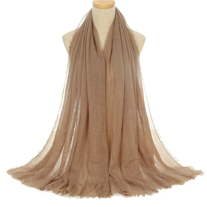 Pleated Viscose Yarn Monochrome Scarf Natural Wrinkled Cotton And Linen Burrs - DanaFashionstore