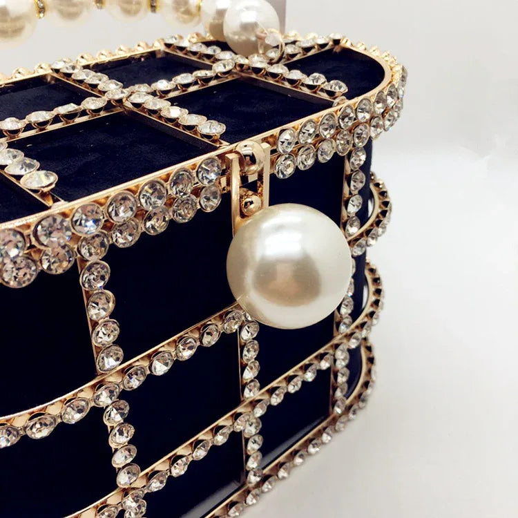 Hollow Pearl Buckle Birdcage Clutch - DanaFashionstore