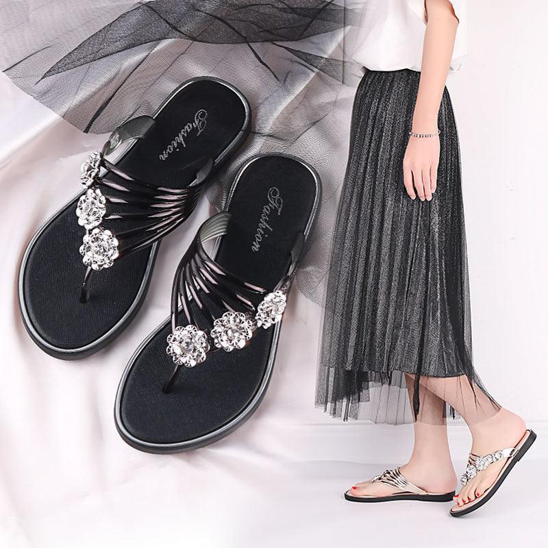 Flip-Flops Women's Slippers Diamond Rhinestones Phnom Penh Beach Shoes - DanaFashionstore