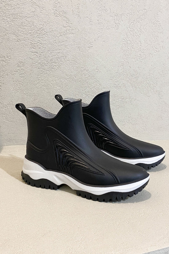 Fashion Color Blocking Thick Sole Low Top Women's Rain Boots