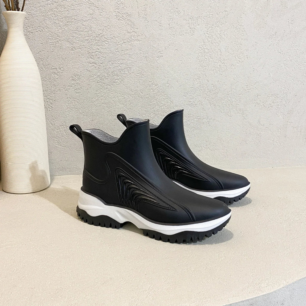 Fashion Color Blocking Thick Sole Low Top Women's Rain Boots - DanaFashionstore