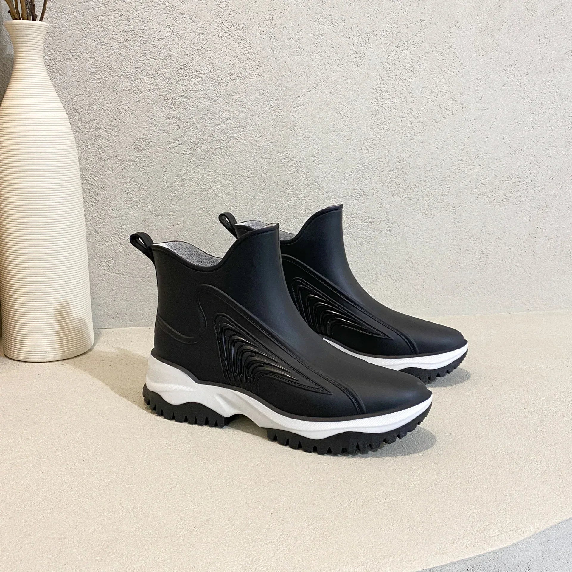 Fashion Color Blocking Thick Sole Low Top Women's Rain Boots - DanaFashionstore