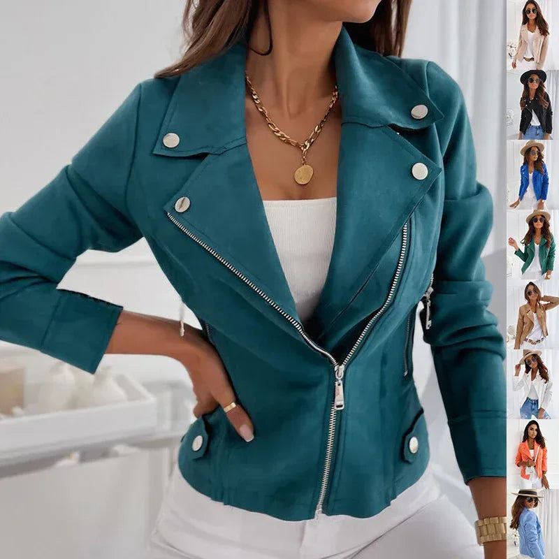 Zip-up Lapel Jacket With Pockets Ins Fashion Long Sleeve Short Tops Women's Clothing - DanaFashionstore