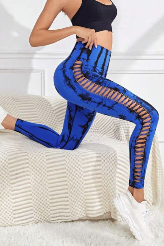 Hollow Tie Dye Printed Yoga Pants High Waist Butt Lift Seamless Sports Gym Fitness Leggings Slim Pants For Women Tight Trousers