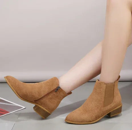 Pointed Suede Elastic Band, Thick Heel Casual Single Shoes For Women - DanaFashionstore