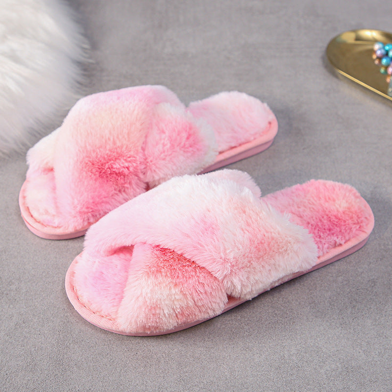 Fashion Cross Plush Casual Rainbow Slippers