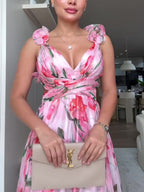 Floral Print Open Back Strap Maxi Dress