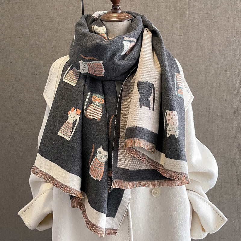 Fashion Artificial Cashmere Scarf Female Winter Korean Style Versatile Student Thickened Scarf Dual-purpose Shawl Outer Match