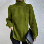 Turtleneck Pullover Sweater With Split Design Fashion Simple Solid Color Long Sleeve Tops Women's Clothing - DanaFashionstore