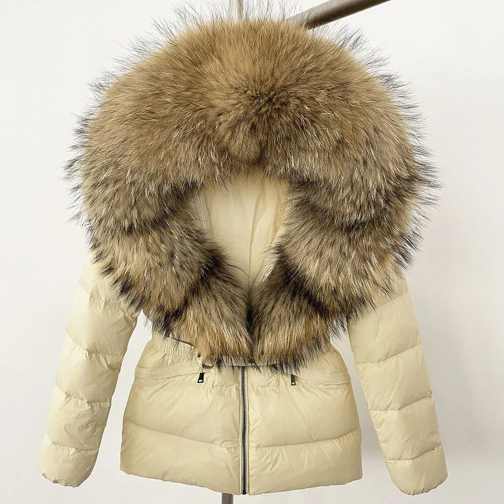 Short Slim Fit Fur Down Jacket 2026 - Women's Waist-Tight Winter Coat - DanaFashionstore