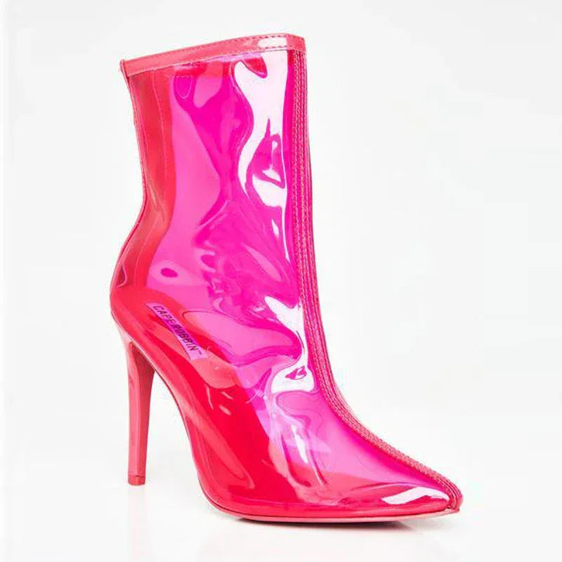 Colorful Transparent Stiletto Heel Back Zip Short Boots For Women - DanaFashionstore