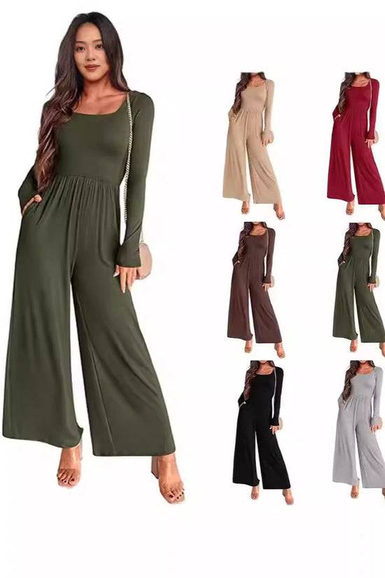 Autumn And Winter Draping Solid Color Sports Long Sleeve Jumpsuit Wide-leg Pants