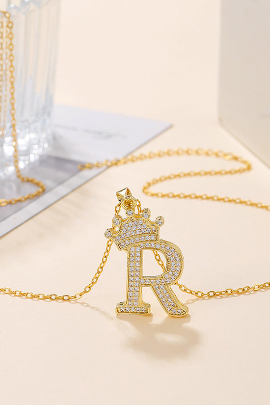 1PCS Fashionable Gold Diamond Crown Uppercase Letter Popular Pendant Necklace Suitable For Daily Use Festivals Parties Gifts Jewelry Set
