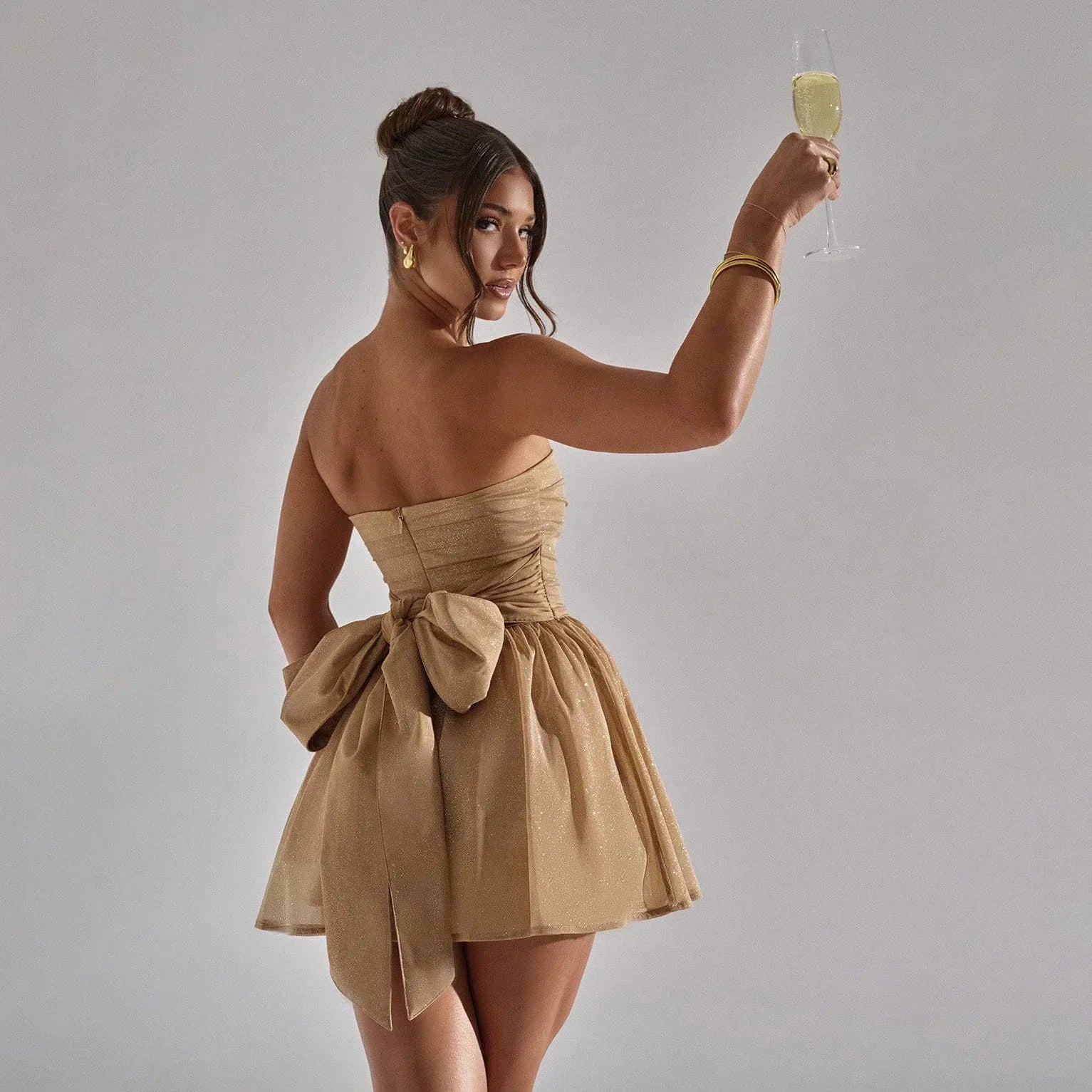 Tube Top Lace Dress With Back Bow-knot Summer Fashion Temperament Mesh Stitching Off-neck Short Skirt - DanaFashionstore