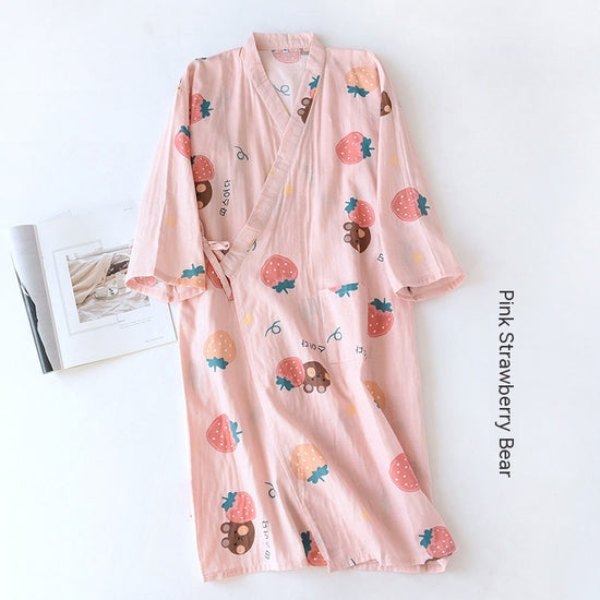 Women Bathrobe Nightdress Long Sleeve Nightgown Cotton Gauze - Dana Fashion
