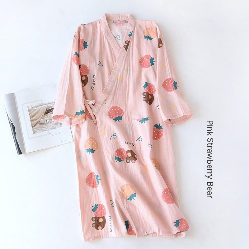 Women Bathrobe Nightdress Long Sleeve Nightgown Cotton Gauze - Dana Fashion