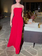 Red Tube Top Wide Leg Jumpsuit 2026 - Bold Party Jumpsuit - DanaFashionstore