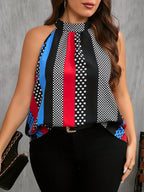 Women Contrast Polka Dot Print Casual Cold Shoulder Halter Blouse - DanaFashionstore
