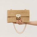 Bag Women's Vacation Style Multi-compartment Chain Flap Screw Lock Straw Bag - DanaFashionstore