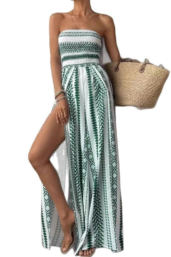 Fashion Printing Stylish Tube Top Split Jumpsuit