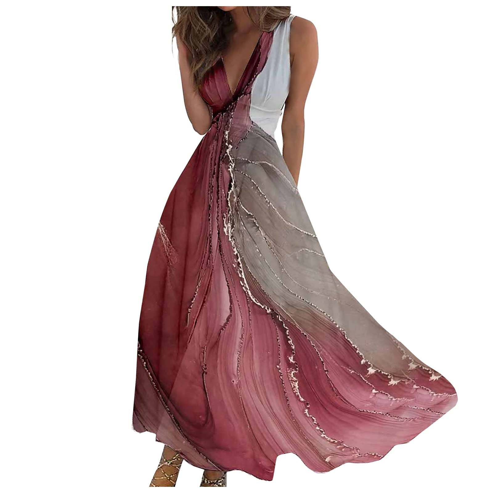 Summer New V-neck Fashion Digital Printing Maxi Dress